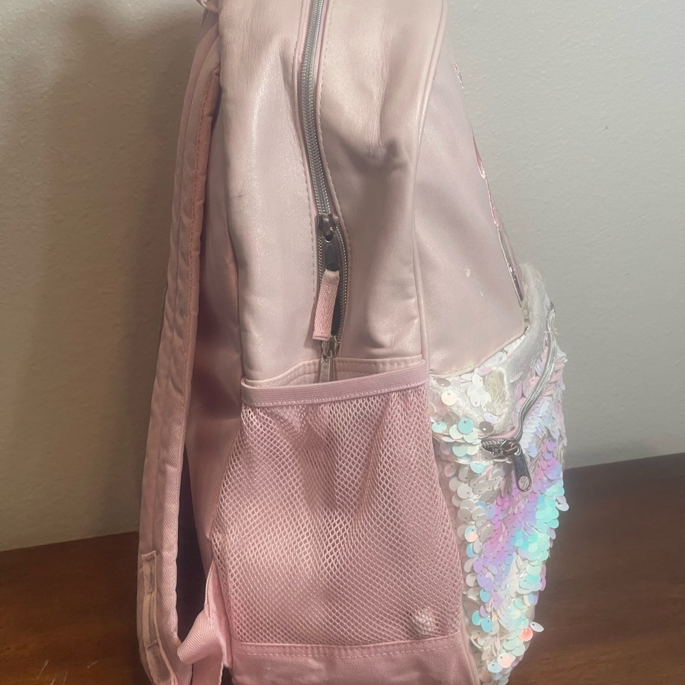 Girls Justice Pink Unicorn Sequin Backpack 16" School Book Bag Kids Reversible - Picture 5 of 12